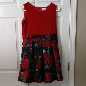 Place Red and Black Rose Floral Kids Dress   Sz 16 EUC